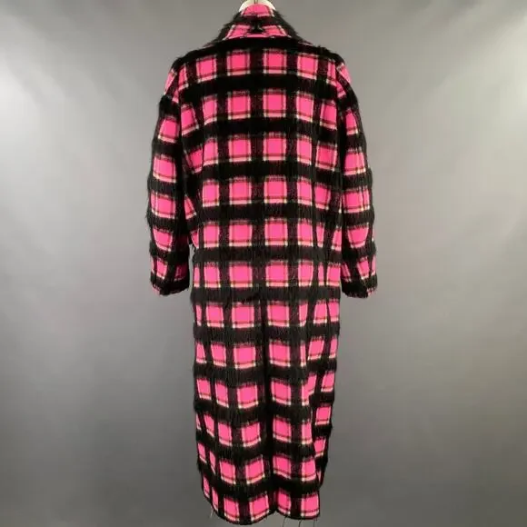 GOLDEN GOOSE Size S Pink Black White Wool Blend Plaid Shawl Lapel Coat - Picture 4 of 9